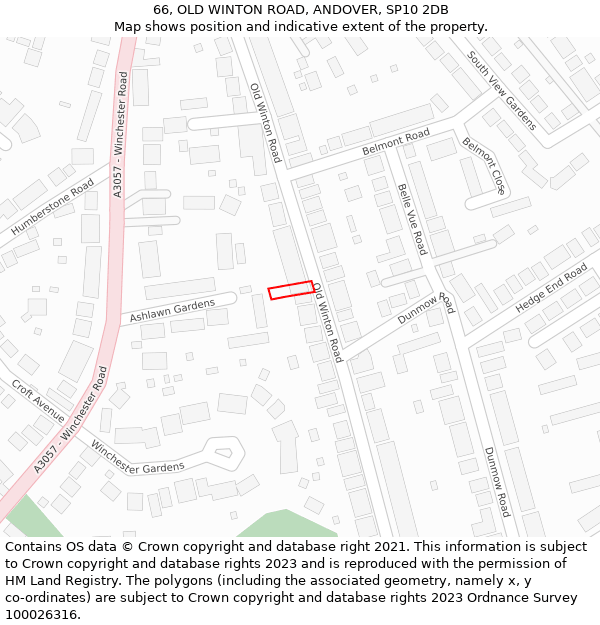 66, OLD WINTON ROAD, ANDOVER, SP10 2DB: Location map and indicative extent of plot