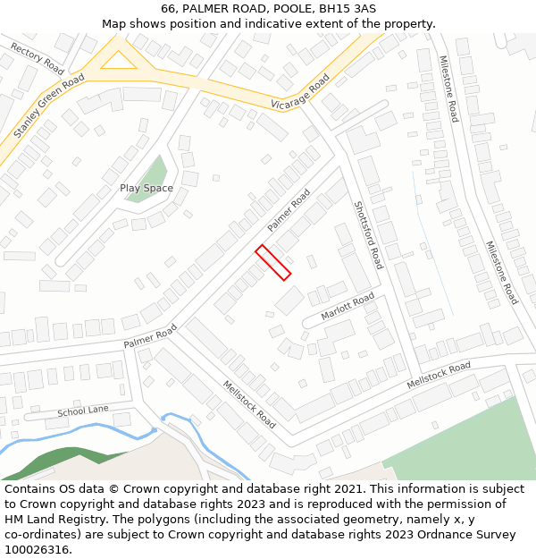 66, PALMER ROAD, POOLE, BH15 3AS: Location map and indicative extent of plot