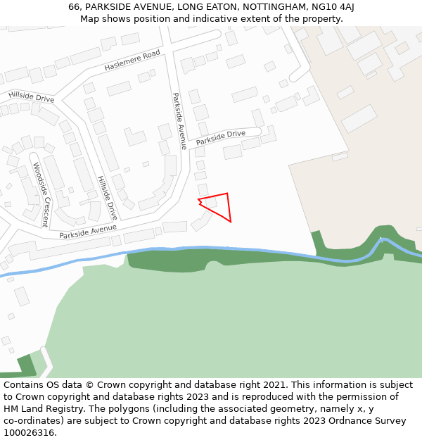 66, PARKSIDE AVENUE, LONG EATON, NOTTINGHAM, NG10 4AJ: Location map and indicative extent of plot