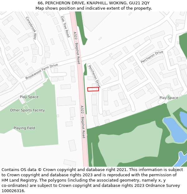 66, PERCHERON DRIVE, KNAPHILL, WOKING, GU21 2QY: Location map and indicative extent of plot