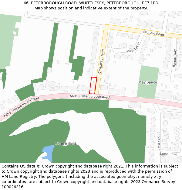 66, PETERBOROUGH ROAD, WHITTLESEY, PETERBOROUGH, PE7 1PD: Location map and indicative extent of plot
