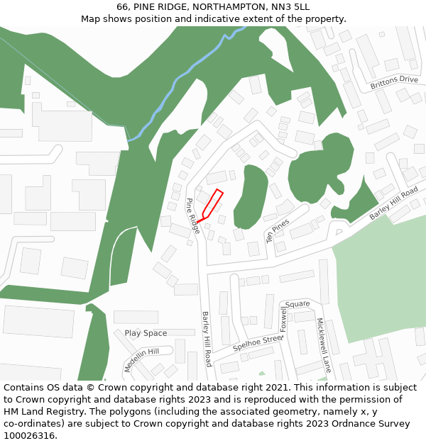 66, PINE RIDGE, NORTHAMPTON, NN3 5LL: Location map and indicative extent of plot