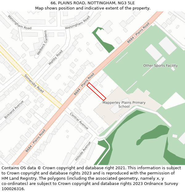 66, PLAINS ROAD, NOTTINGHAM, NG3 5LE: Location map and indicative extent of plot