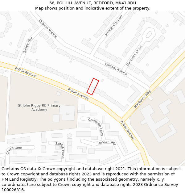 66, POLHILL AVENUE, BEDFORD, MK41 9DU: Location map and indicative extent of plot