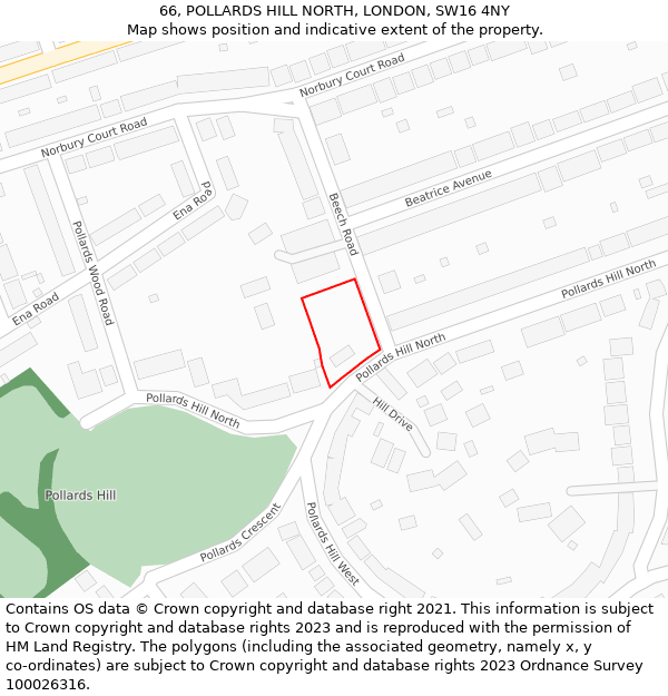 66, POLLARDS HILL NORTH, LONDON, SW16 4NY: Location map and indicative extent of plot