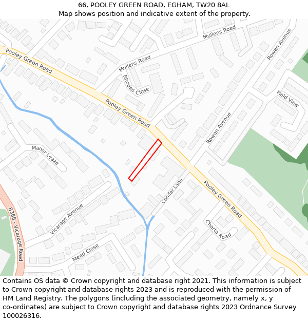 66, POOLEY GREEN ROAD, EGHAM, TW20 8AL: Location map and indicative extent of plot
