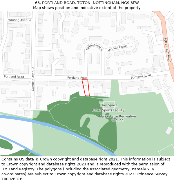 66, PORTLAND ROAD, TOTON, NOTTINGHAM, NG9 6EW: Location map and indicative extent of plot