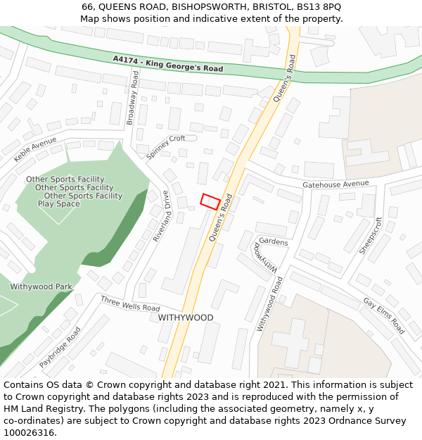66, QUEENS ROAD, BISHOPSWORTH, BRISTOL, BS13 8PQ: Location map and indicative extent of plot