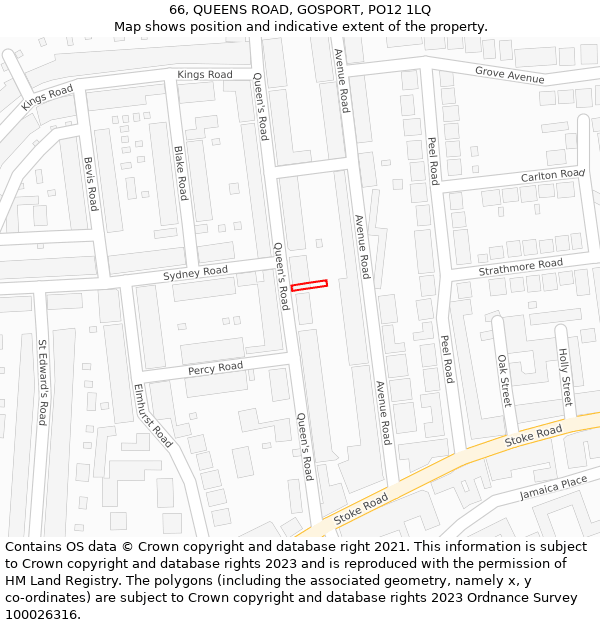 66, QUEENS ROAD, GOSPORT, PO12 1LQ: Location map and indicative extent of plot