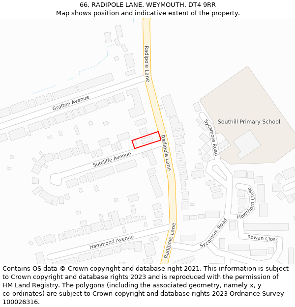 66, RADIPOLE LANE, WEYMOUTH, DT4 9RR: Location map and indicative extent of plot