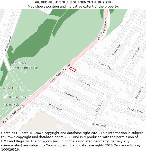 66, REDHILL AVENUE, BOURNEMOUTH, BH9 2SP: Location map and indicative extent of plot