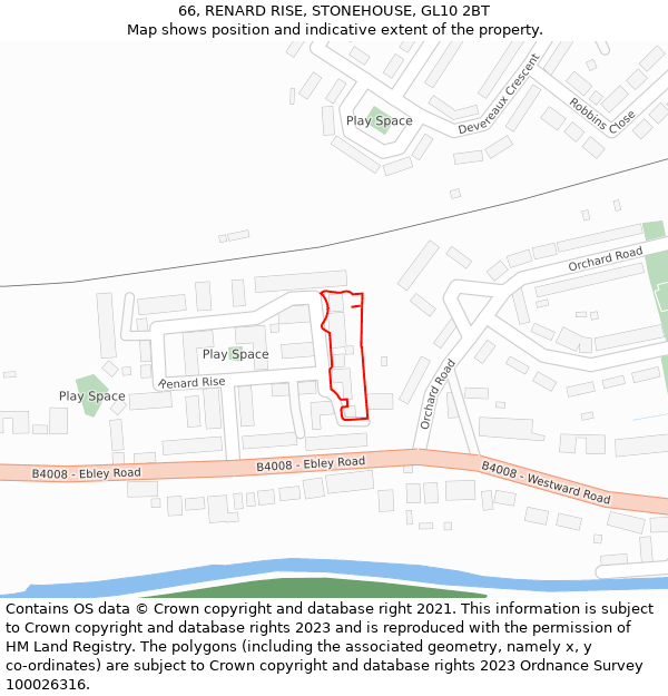 66, RENARD RISE, STONEHOUSE, GL10 2BT: Location map and indicative extent of plot