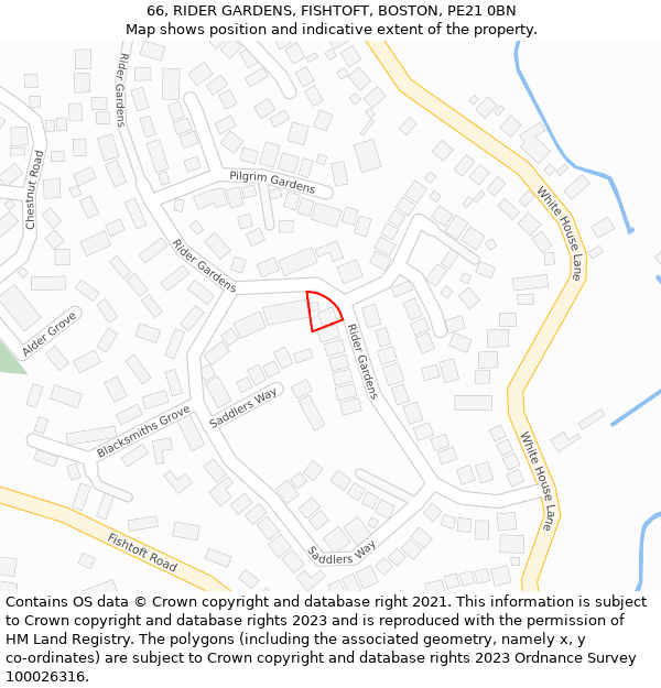 66, RIDER GARDENS, FISHTOFT, BOSTON, PE21 0BN: Location map and indicative extent of plot