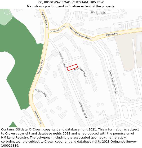 66, RIDGEWAY ROAD, CHESHAM, HP5 2EW: Location map and indicative extent of plot