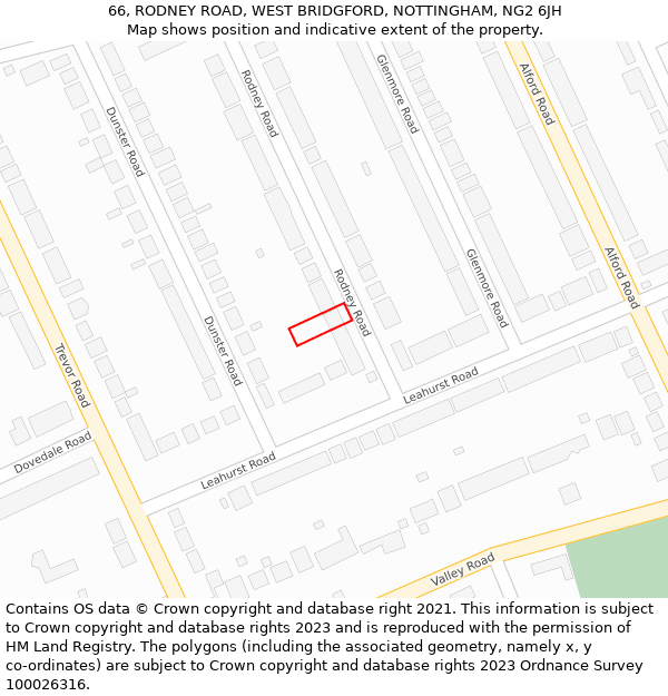 66, RODNEY ROAD, WEST BRIDGFORD, NOTTINGHAM, NG2 6JH: Location map and indicative extent of plot