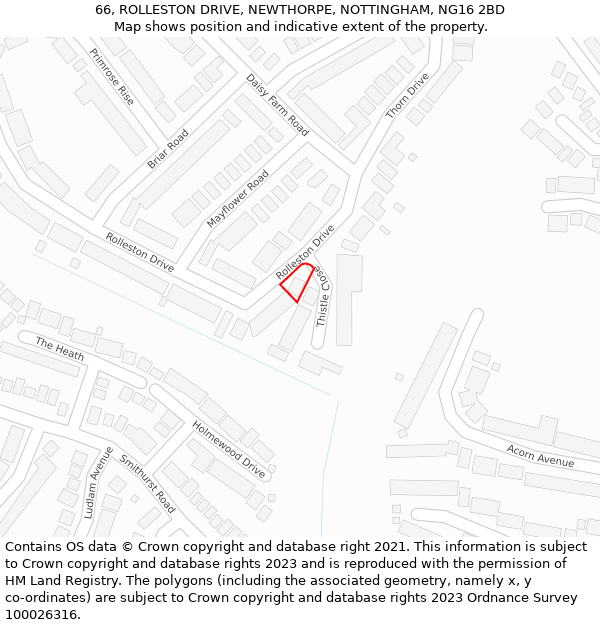 66, ROLLESTON DRIVE, NEWTHORPE, NOTTINGHAM, NG16 2BD: Location map and indicative extent of plot