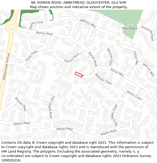 66, ROMAN ROAD, ABBEYMEAD, GLOUCESTER, GL4 5HR: Location map and indicative extent of plot