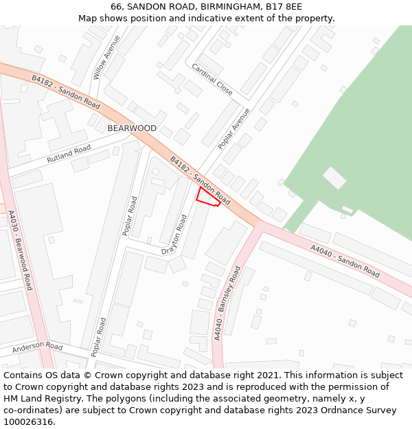 66, SANDON ROAD, BIRMINGHAM, B17 8EE: Location map and indicative extent of plot