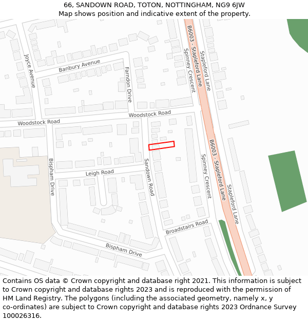 66, SANDOWN ROAD, TOTON, NOTTINGHAM, NG9 6JW: Location map and indicative extent of plot
