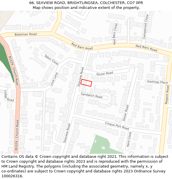 66, SEAVIEW ROAD, BRIGHTLINGSEA, COLCHESTER, CO7 0PR: Location map and indicative extent of plot