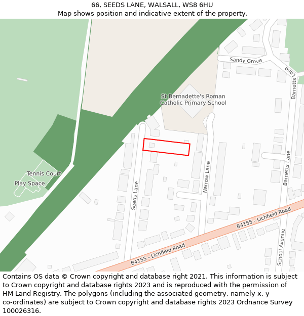 66, SEEDS LANE, WALSALL, WS8 6HU: Location map and indicative extent of plot