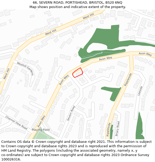 66, SEVERN ROAD, PORTISHEAD, BRISTOL, BS20 6NQ: Location map and indicative extent of plot