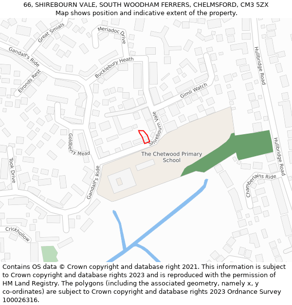 66, SHIREBOURN VALE, SOUTH WOODHAM FERRERS, CHELMSFORD, CM3 5ZX: Location map and indicative extent of plot