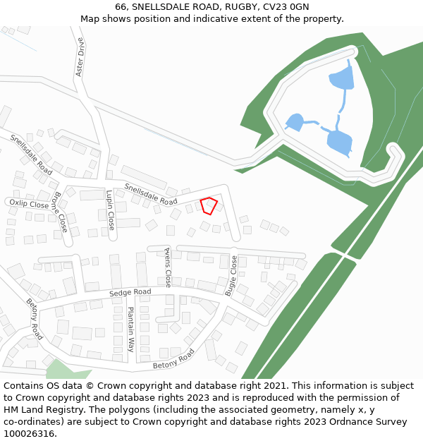 66, SNELLSDALE ROAD, RUGBY, CV23 0GN: Location map and indicative extent of plot