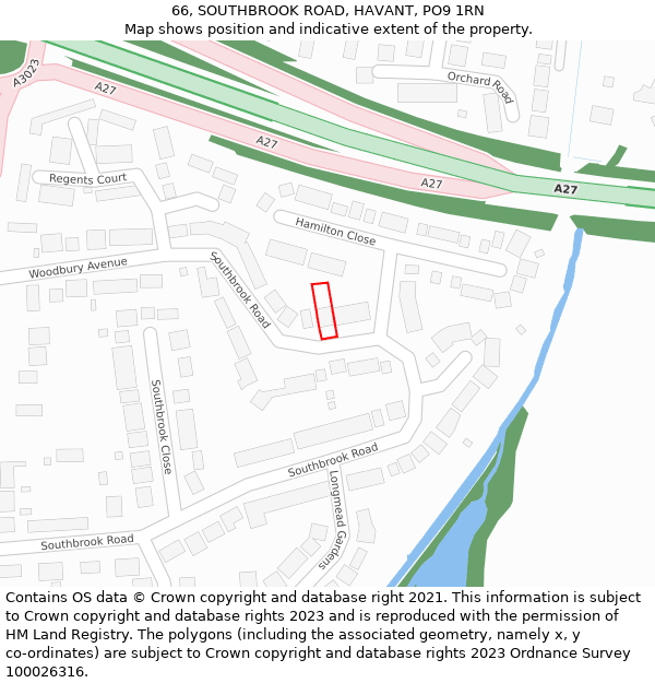 66, SOUTHBROOK ROAD, HAVANT, PO9 1RN: Location map and indicative extent of plot