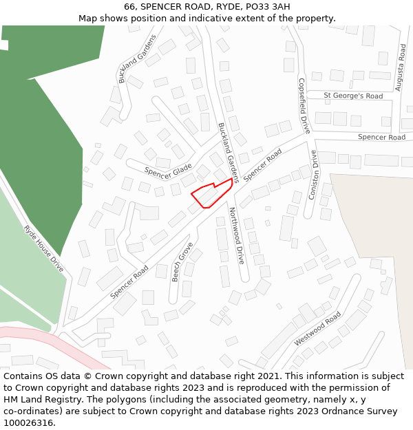 66, SPENCER ROAD, RYDE, PO33 3AH: Location map and indicative extent of plot