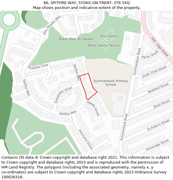 66, SPITFIRE WAY, STOKE-ON-TRENT, ST6 5XQ: Location map and indicative extent of plot