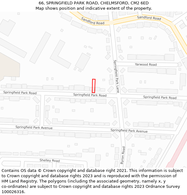 66, SPRINGFIELD PARK ROAD, CHELMSFORD, CM2 6ED: Location map and indicative extent of plot