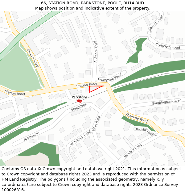 66, STATION ROAD, PARKSTONE, POOLE, BH14 8UD: Location map and indicative extent of plot