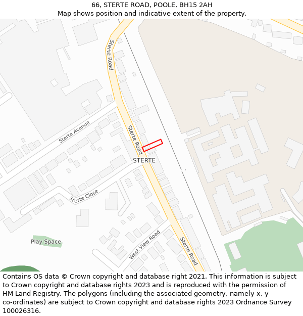 66, STERTE ROAD, POOLE, BH15 2AH: Location map and indicative extent of plot