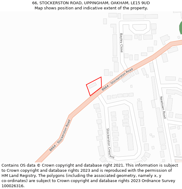 66, STOCKERSTON ROAD, UPPINGHAM, OAKHAM, LE15 9UD: Location map and indicative extent of plot