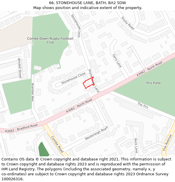 66, STONEHOUSE LANE, BATH, BA2 5DW: Location map and indicative extent of plot