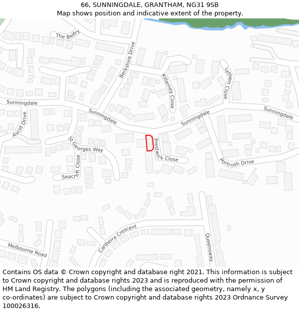 66, SUNNINGDALE, GRANTHAM, NG31 9SB: Location map and indicative extent of plot