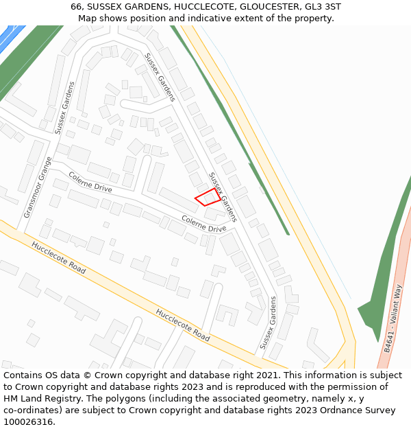 66, SUSSEX GARDENS, HUCCLECOTE, GLOUCESTER, GL3 3ST: Location map and indicative extent of plot