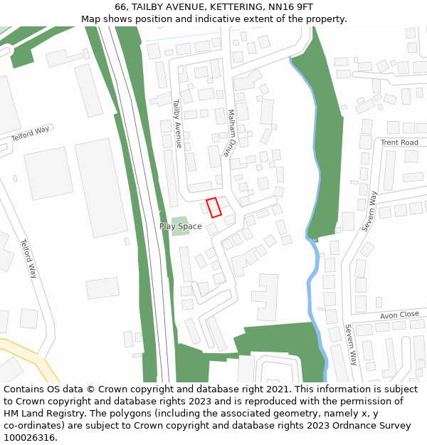 66, TAILBY AVENUE, KETTERING, NN16 9FT: Location map and indicative extent of plot