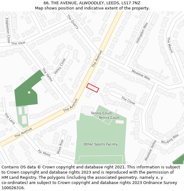66, THE AVENUE, ALWOODLEY, LEEDS, LS17 7NZ: Location map and indicative extent of plot