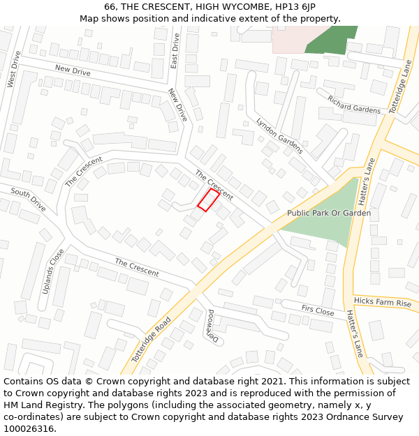 66, THE CRESCENT, HIGH WYCOMBE, HP13 6JP: Location map and indicative extent of plot