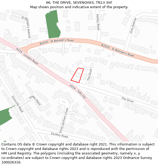 66, THE DRIVE, SEVENOAKS, TN13 3AF: Location map and indicative extent of plot