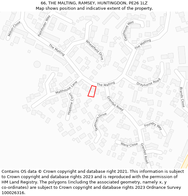 66, THE MALTING, RAMSEY, HUNTINGDON, PE26 1LZ: Location map and indicative extent of plot