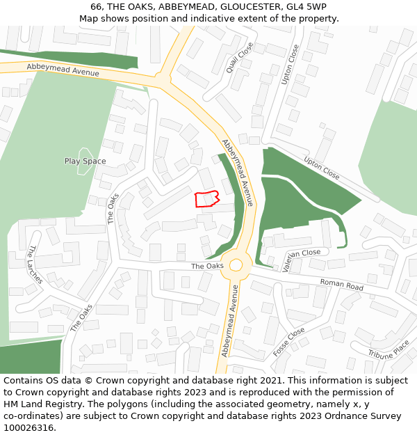 66, THE OAKS, ABBEYMEAD, GLOUCESTER, GL4 5WP: Location map and indicative extent of plot