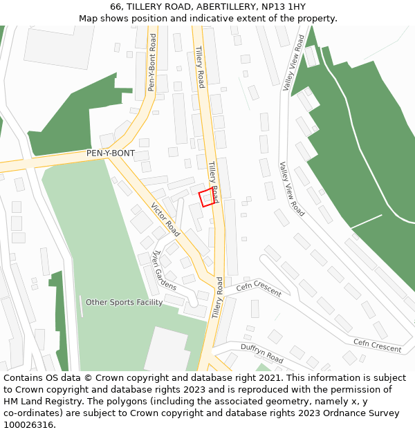 66, TILLERY ROAD, ABERTILLERY, NP13 1HY: Location map and indicative extent of plot