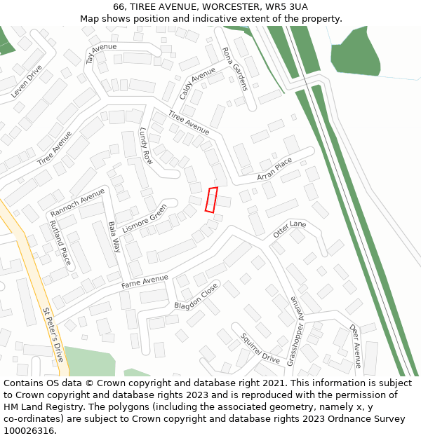 66, TIREE AVENUE, WORCESTER, WR5 3UA: Location map and indicative extent of plot