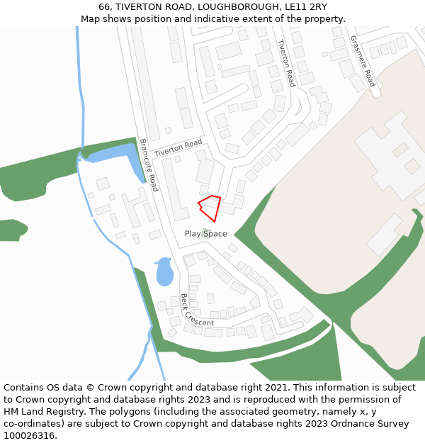 66, TIVERTON ROAD, LOUGHBOROUGH, LE11 2RY: Location map and indicative extent of plot