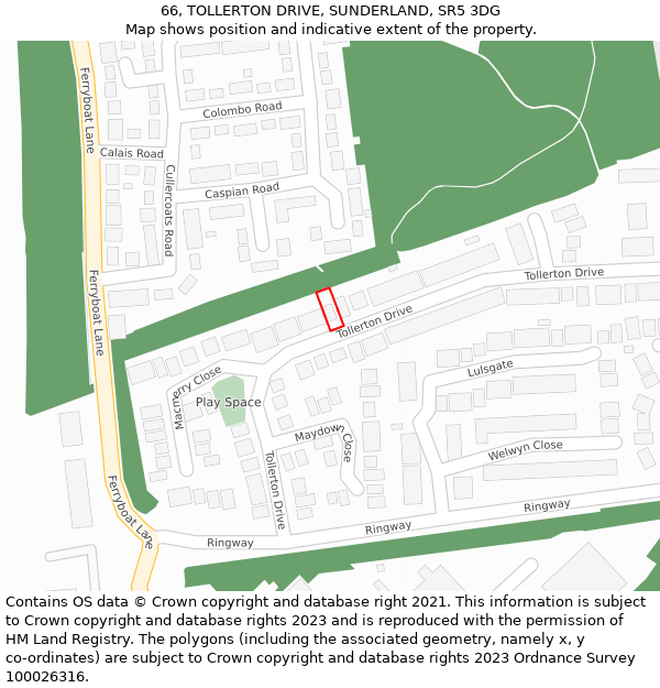 66, TOLLERTON DRIVE, SUNDERLAND, SR5 3DG: Location map and indicative extent of plot