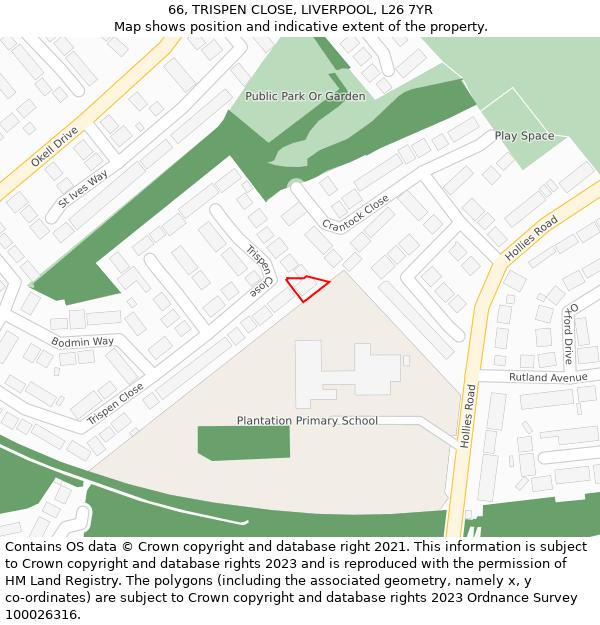 66, TRISPEN CLOSE, LIVERPOOL, L26 7YR: Location map and indicative extent of plot