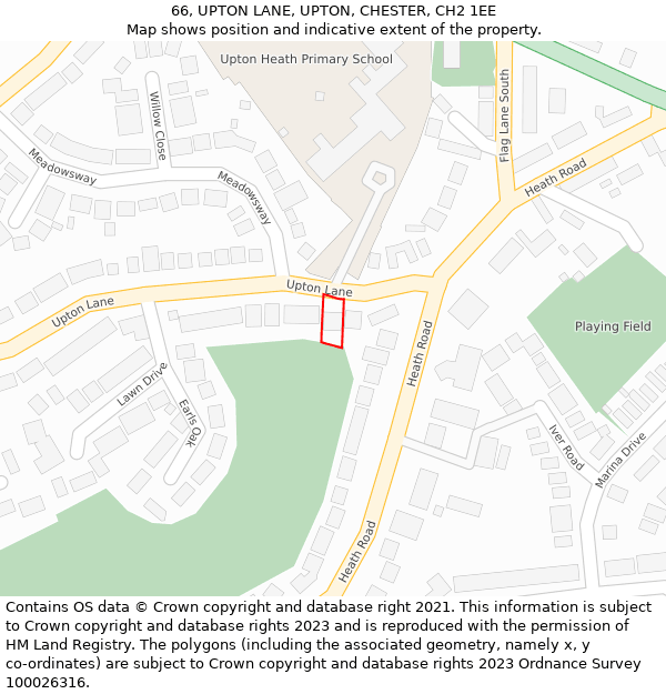 66, UPTON LANE, UPTON, CHESTER, CH2 1EE: Location map and indicative extent of plot